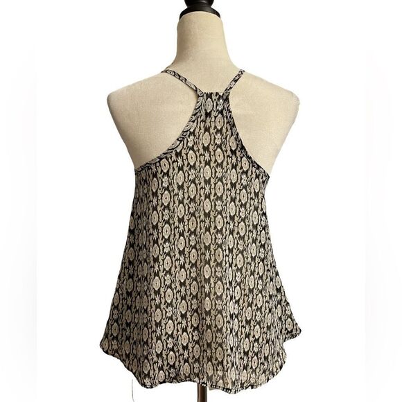 Nabee Black, Cream & White Designed Sheer Racerback Tank Top (Size: Small) - Picture 2 of 11
